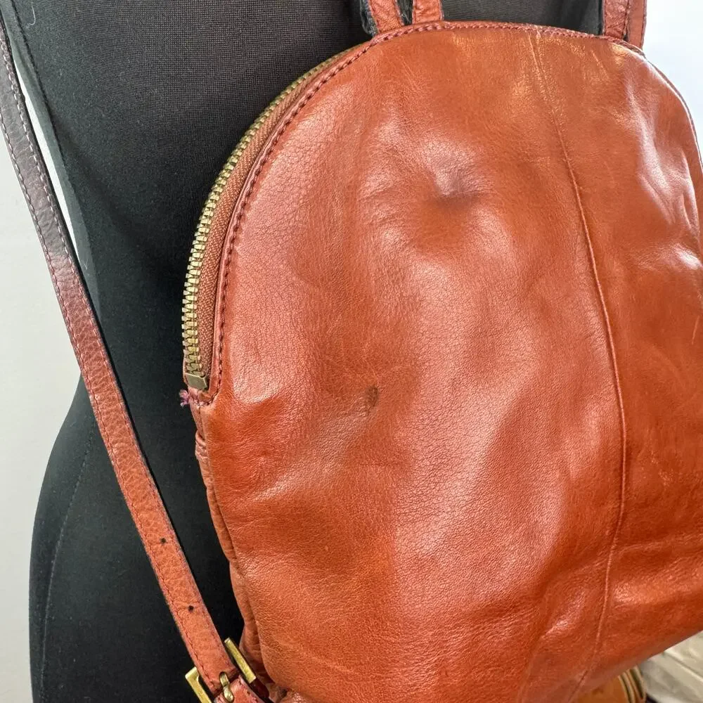 Margot New York Camille Backpack Bag Brown Tan Leather Turnlock Adjustable FLAW